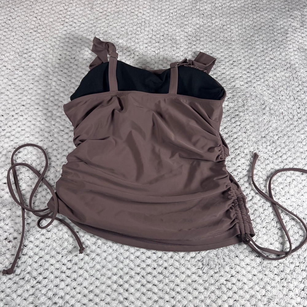 Women's High Waisted Ruched Bikini Set Brown Adjustable Side Ties Swimsuit Small - Picture 4 of 9